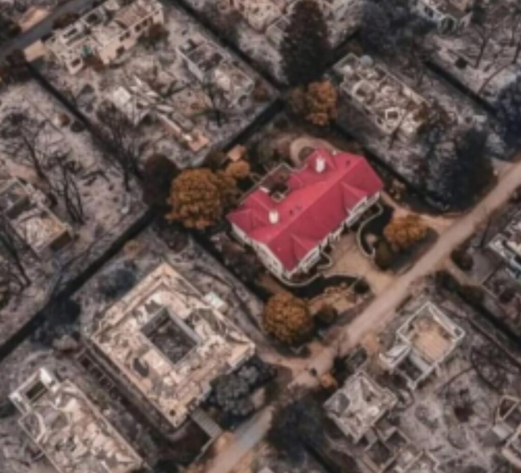 Protected home survives an urban wildfire—illustrates proactive wildfire spray service benefits.